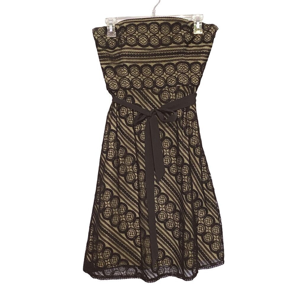 Ann Taylor Loft Petites Cocktail Dress Beige & Black Lace Overlay Women's Size 4